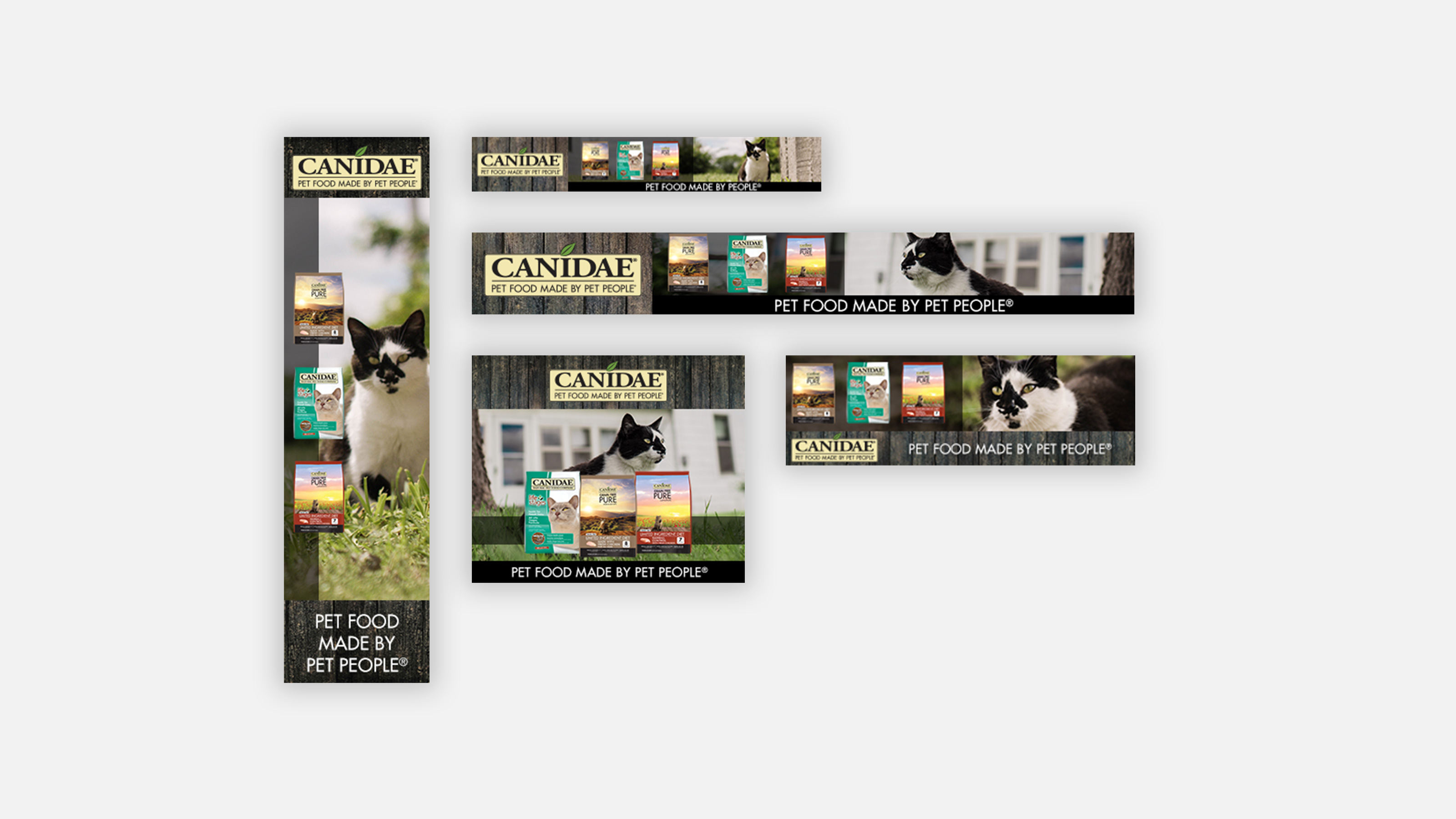 canidae advertising banners with pet food packaging