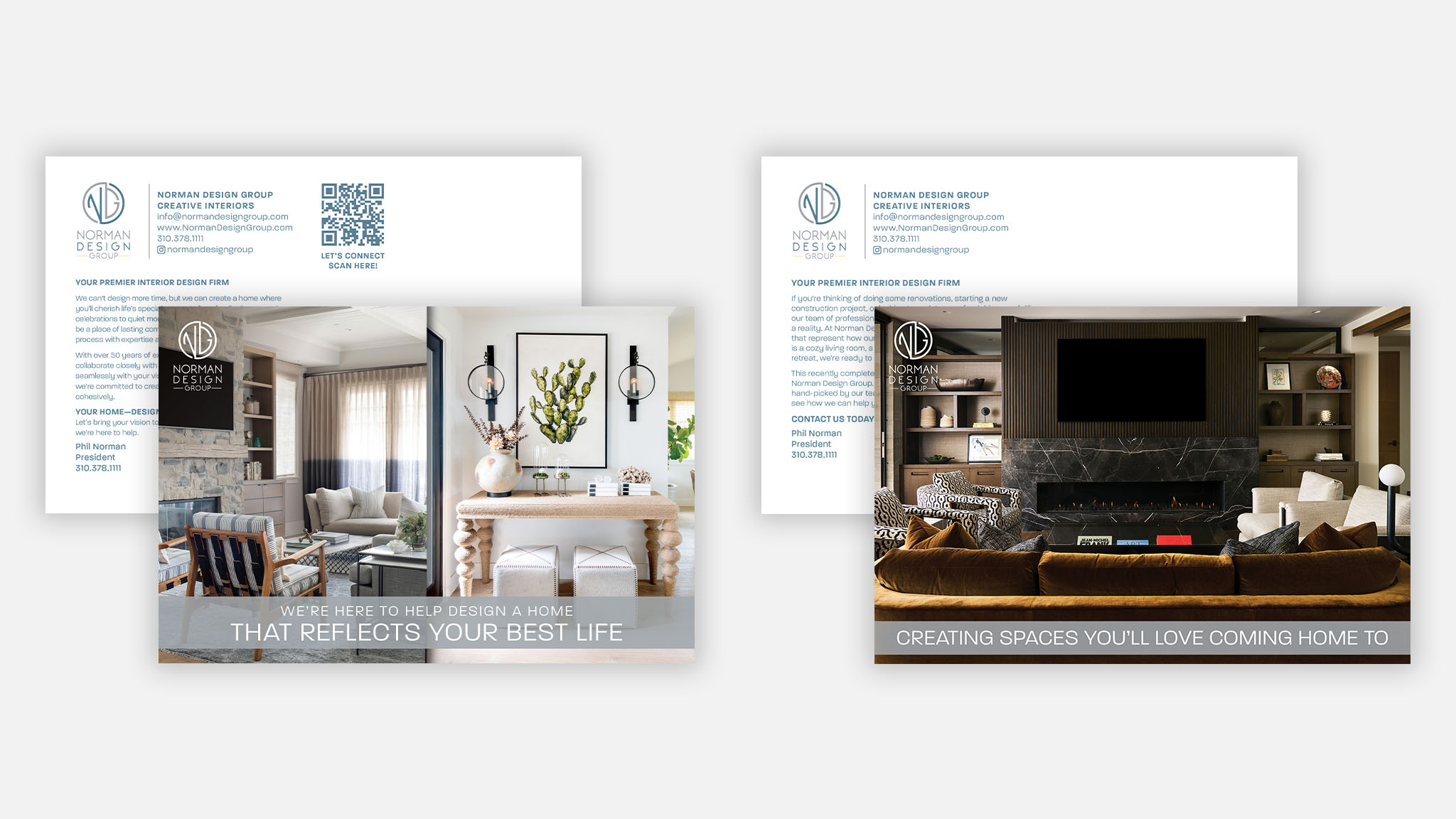 Luxury interior design company printed postcard designs